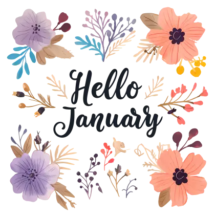 Hello January Floral Illustration