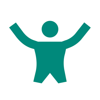 Human Outline Icon with Raised Arms in Celebration Pose