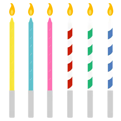 Colorful Striped Birthday Candles with Flames