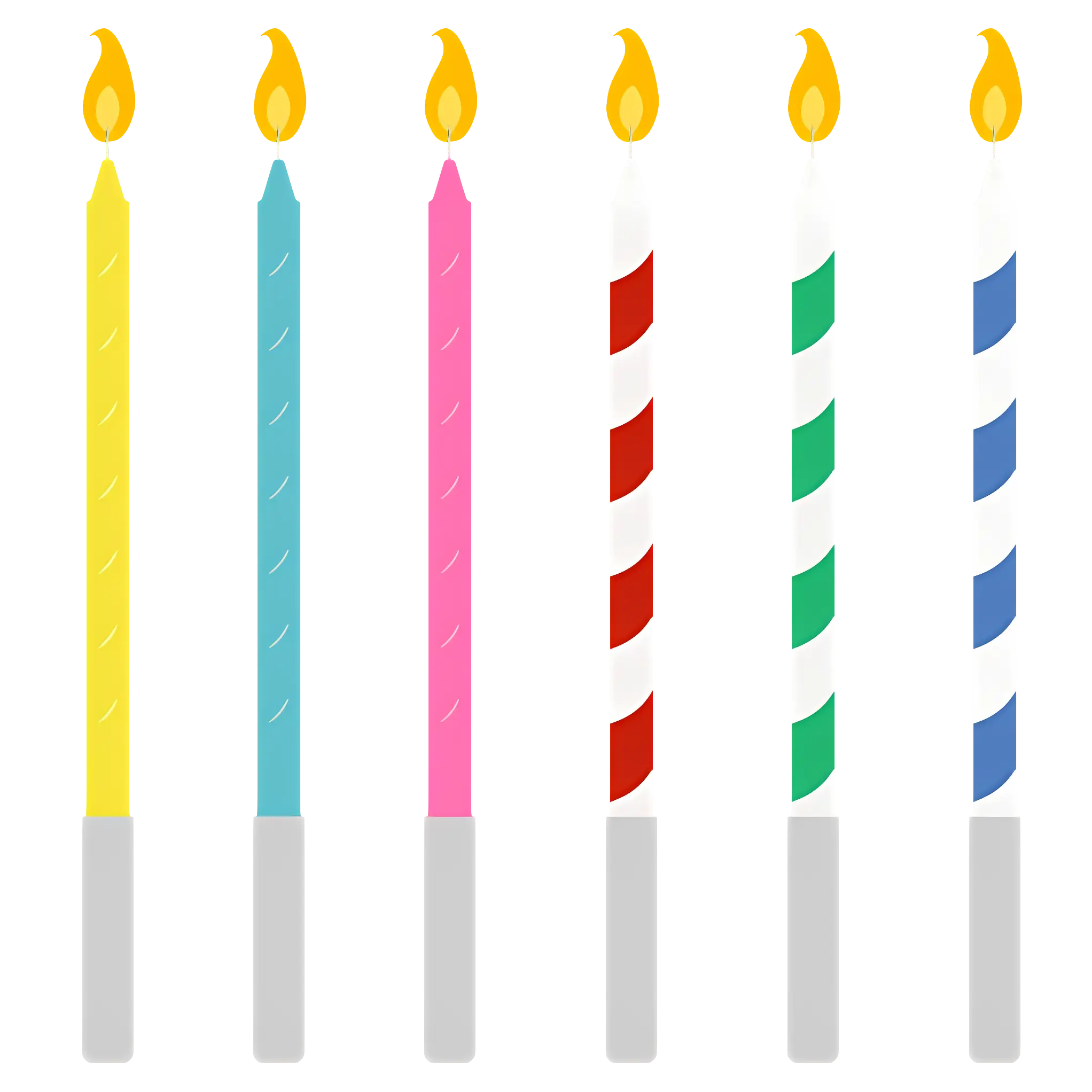 Colorful Striped Birthday Candles with Flames