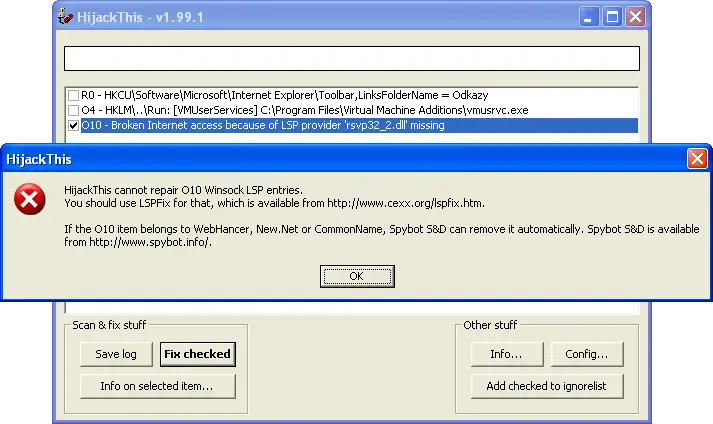 HijackThis Software Error Message