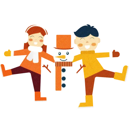 Children Playing with Snowman
