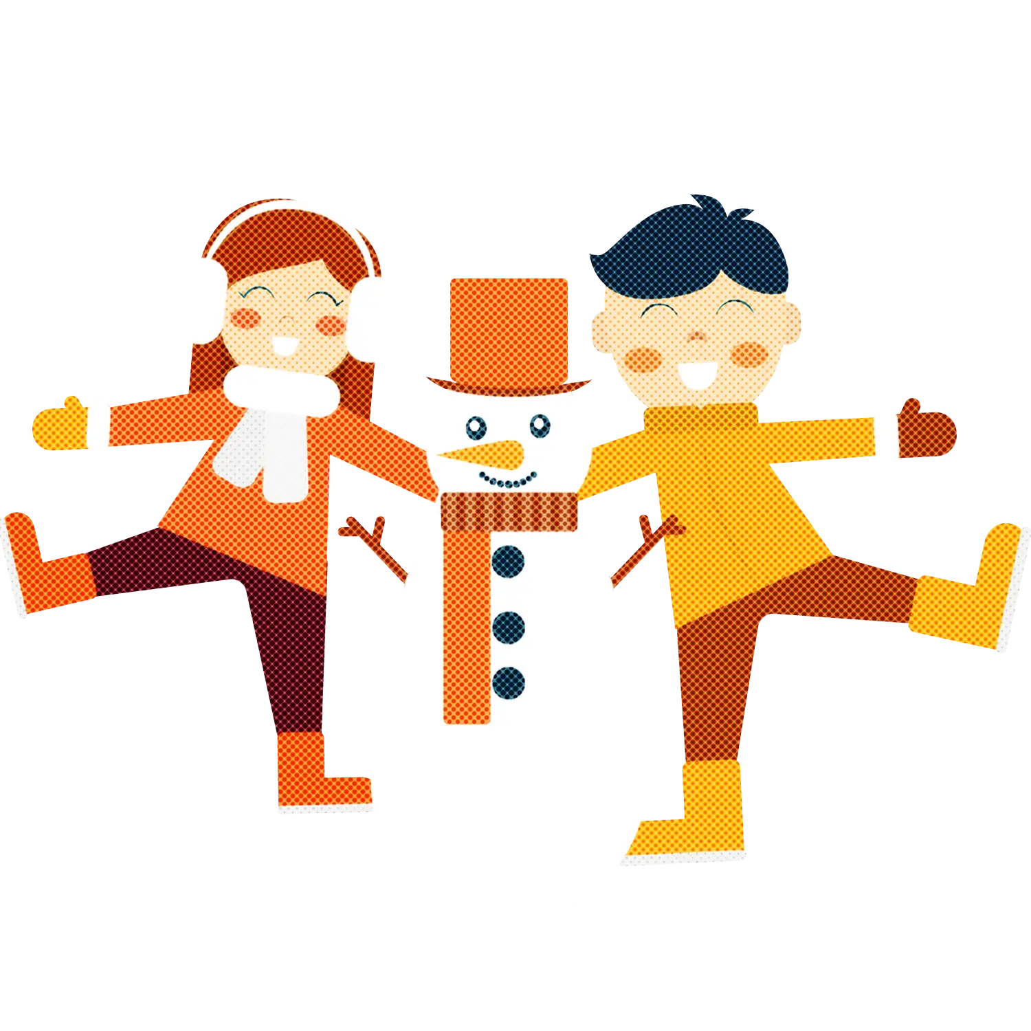 Children Playing with Snowman