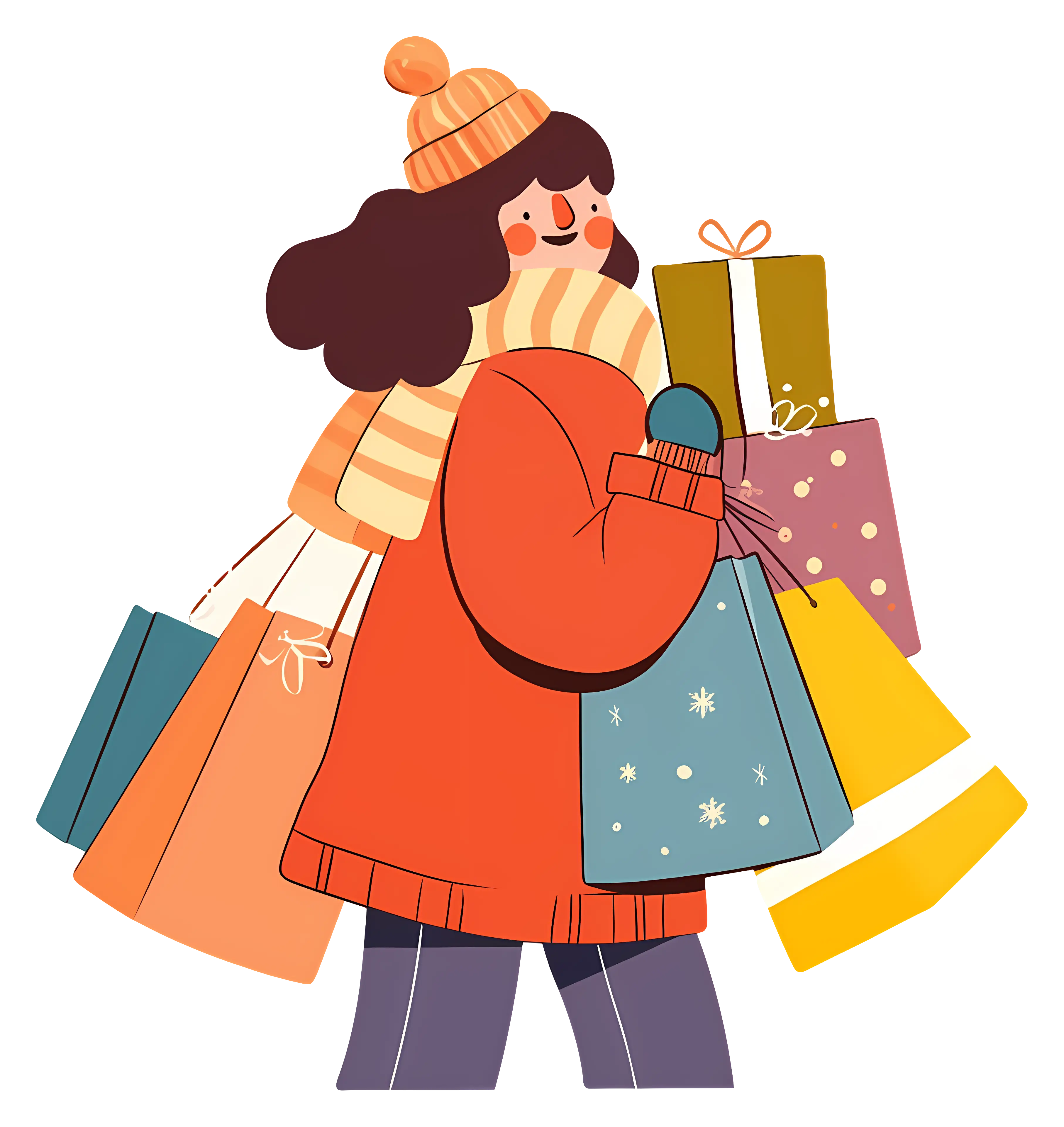 Woman Carrying Shopping Bags and Gifts
