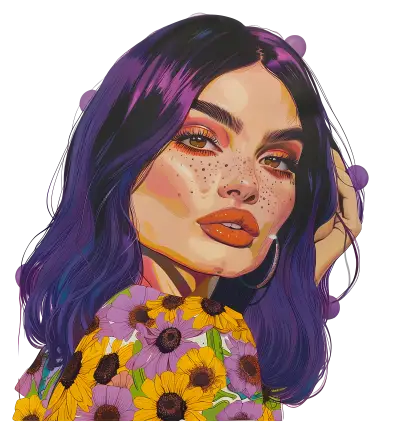Colorful Illustration of a Woman with Flowers