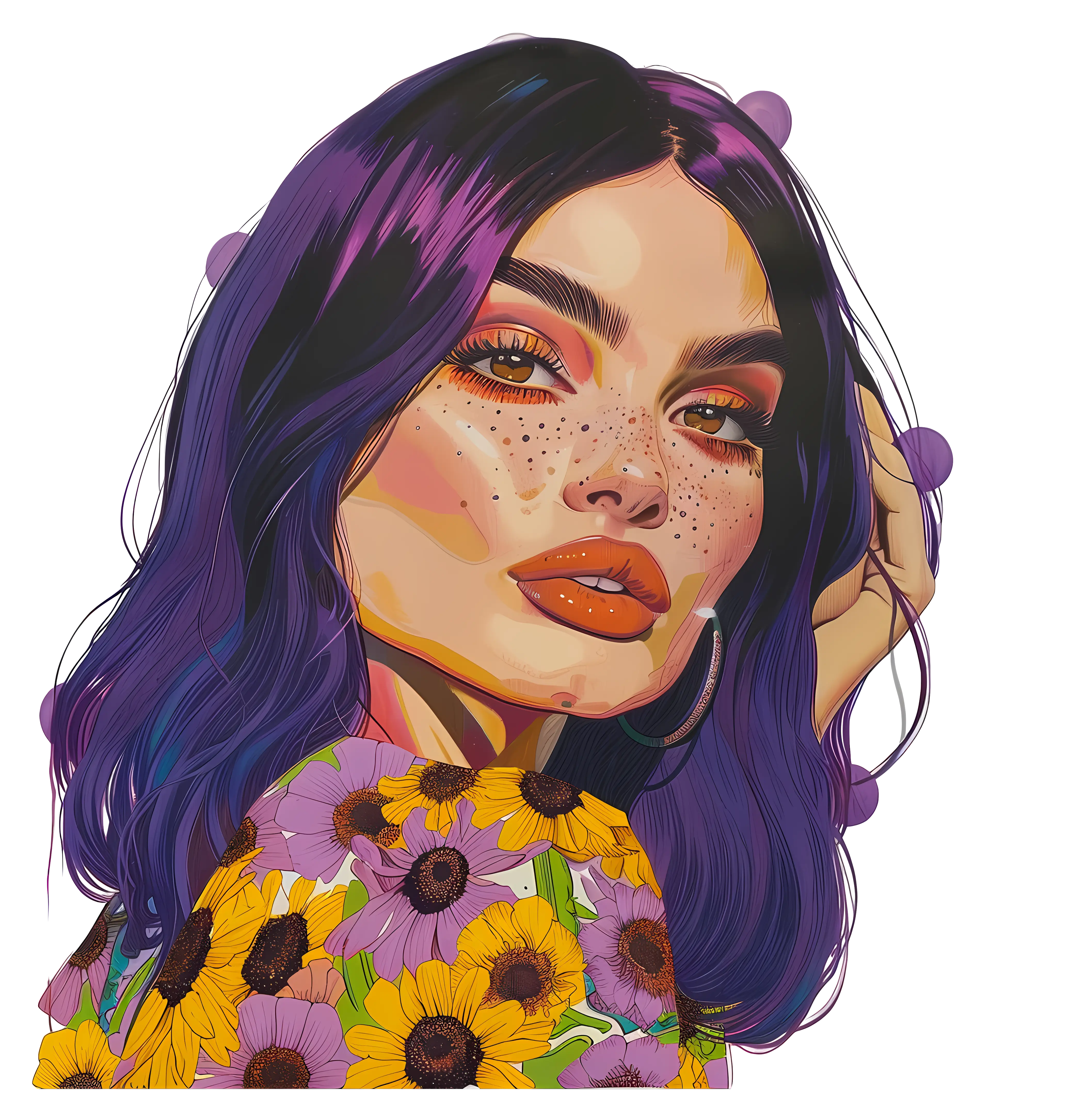 Colorful Illustration of a Woman with Flowers