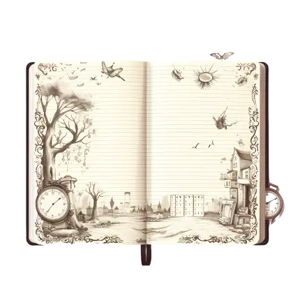 Vintage Sketches in Open Notebook