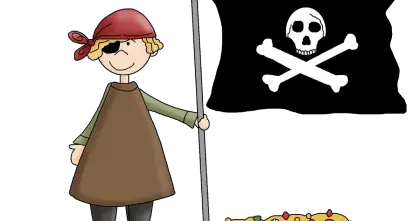 Cartoon Pirate Boy with Flag