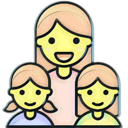 Cartoon Mother with Two Children Smiling