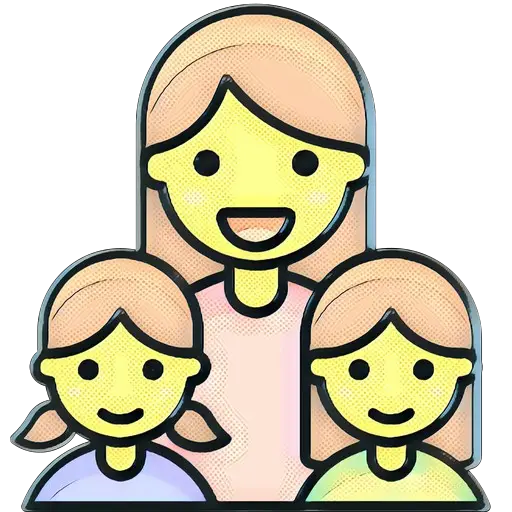 Cartoon Mother with Two Children Smiling