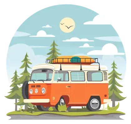 Retro Camping Van in Scenic Landscape