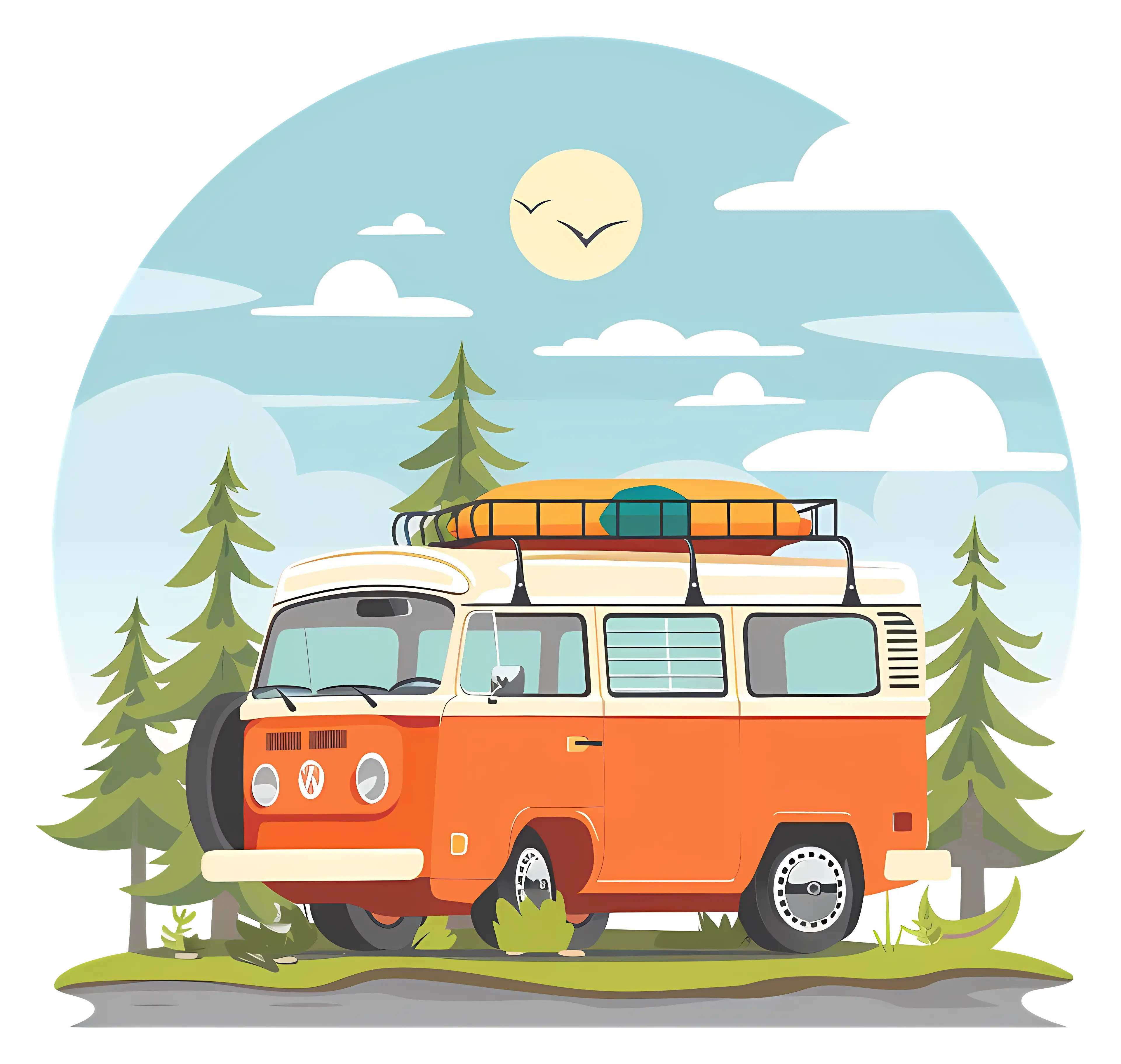 Retro Camping Van in Scenic Landscape