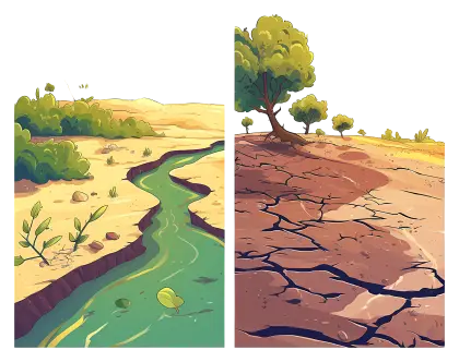 Contrasting Landscape with River and Drought