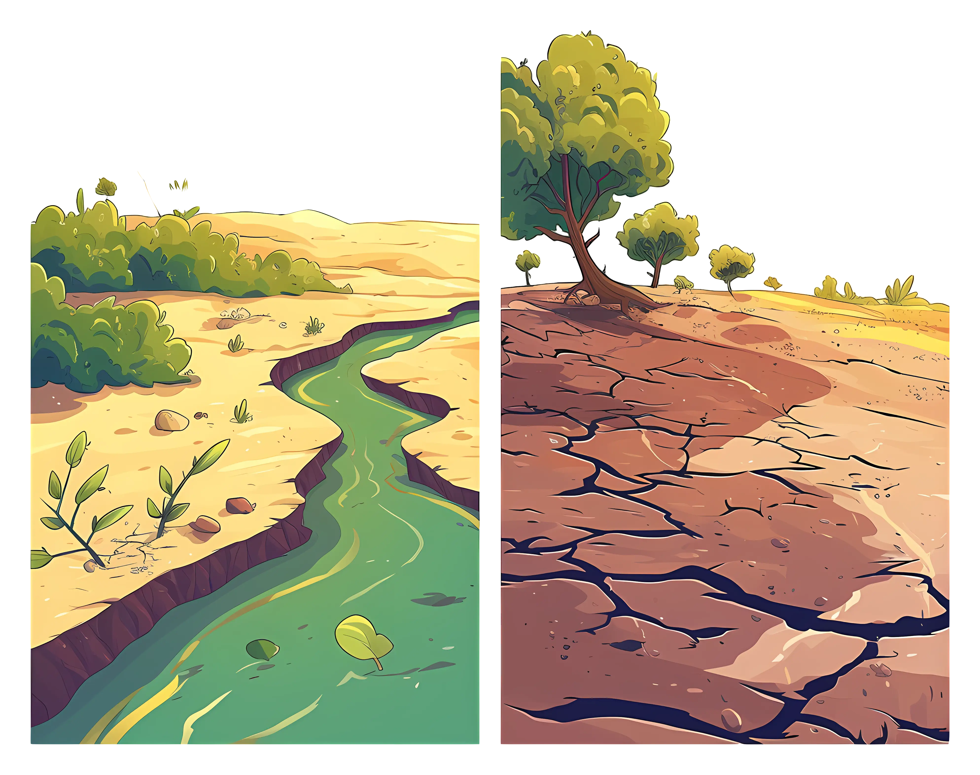 Contrasting Landscape with River and Drought