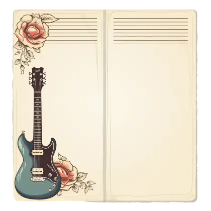 Decorative Note Paper with Guitar and Roses