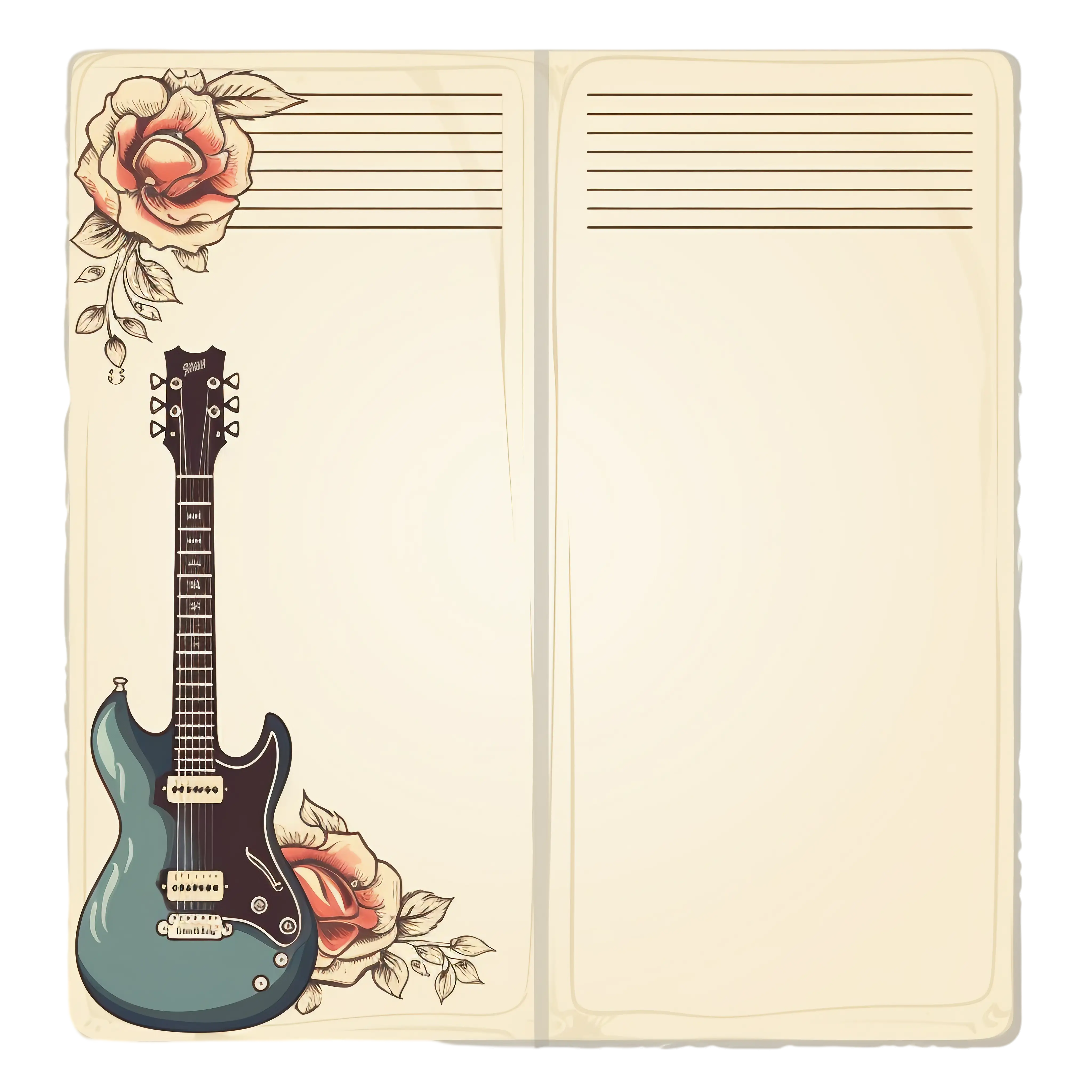 Decorative Note Paper with Guitar and Roses