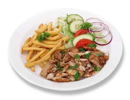 Delicious Food Plate with Fries and Salad