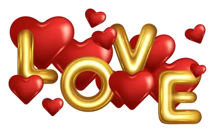 Gold and Red Love Typography with Hearts