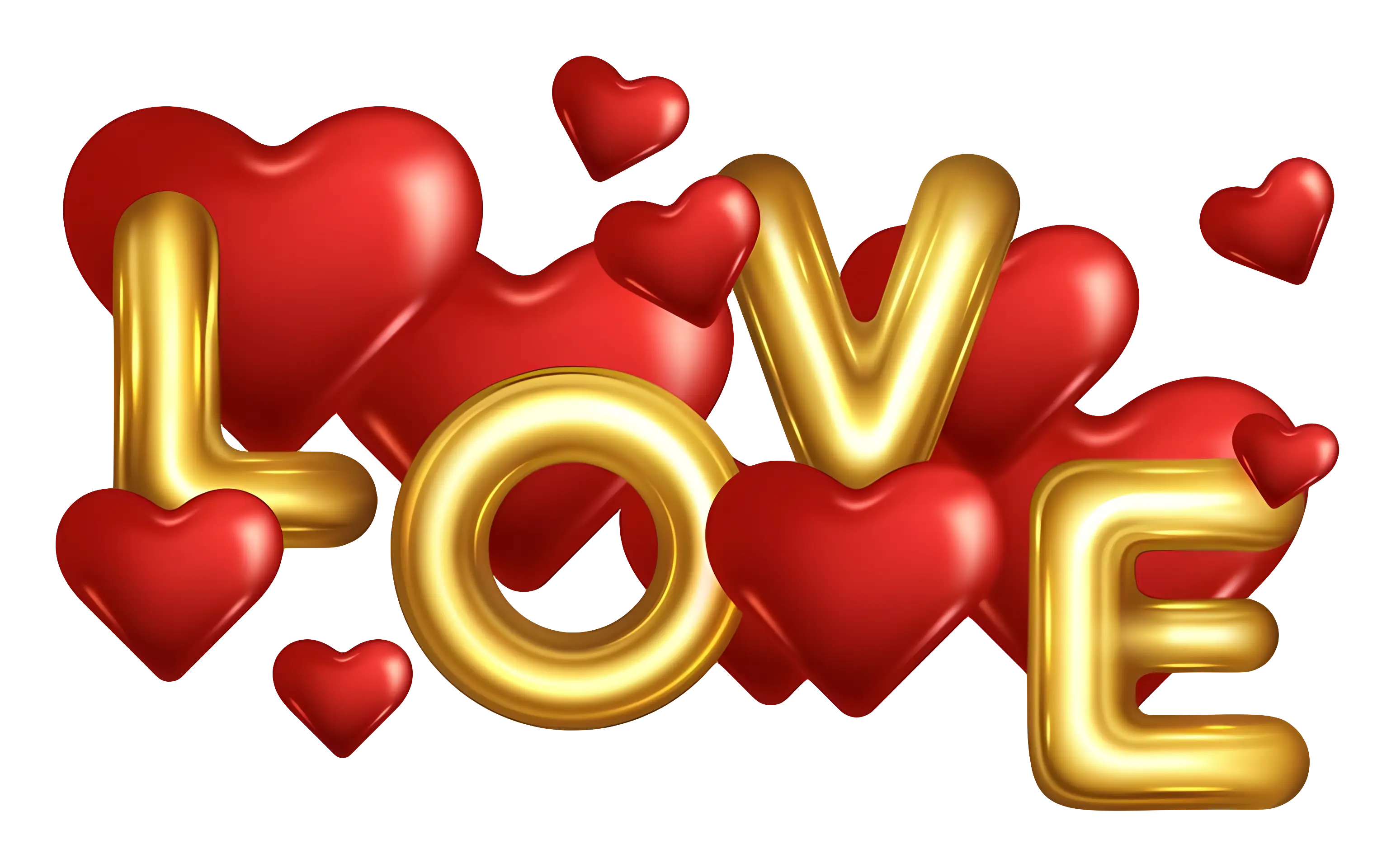 Gold and Red Love Typography with Hearts