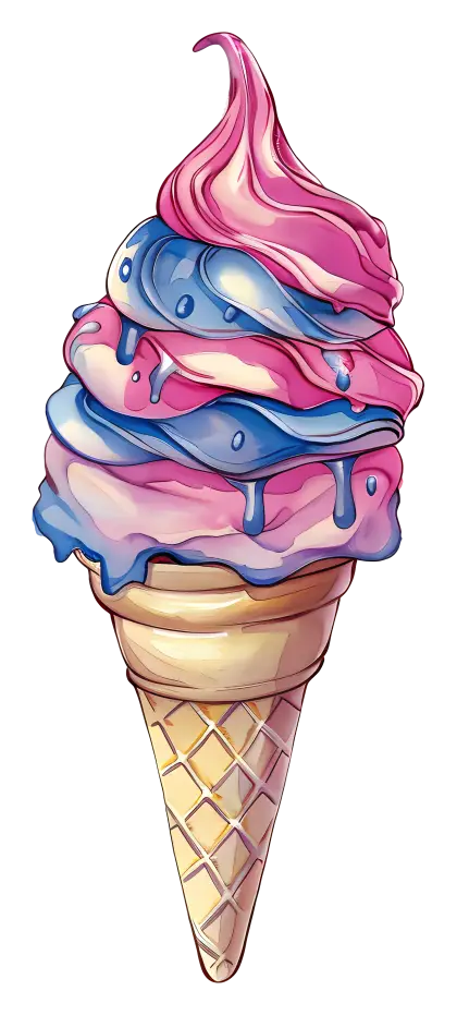 Pink and Blue Swirled Ice Cream Cone