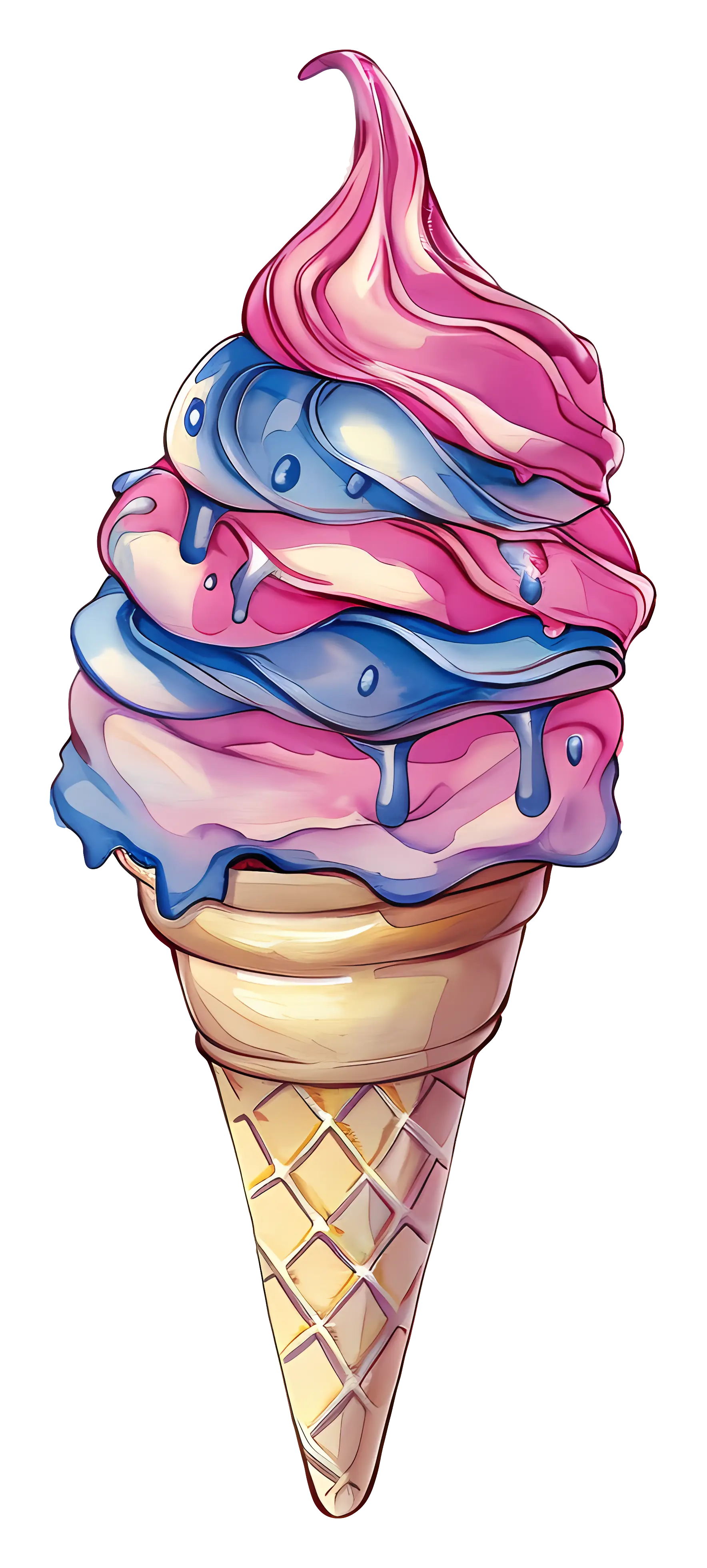 Pink and Blue Swirled Ice Cream Cone