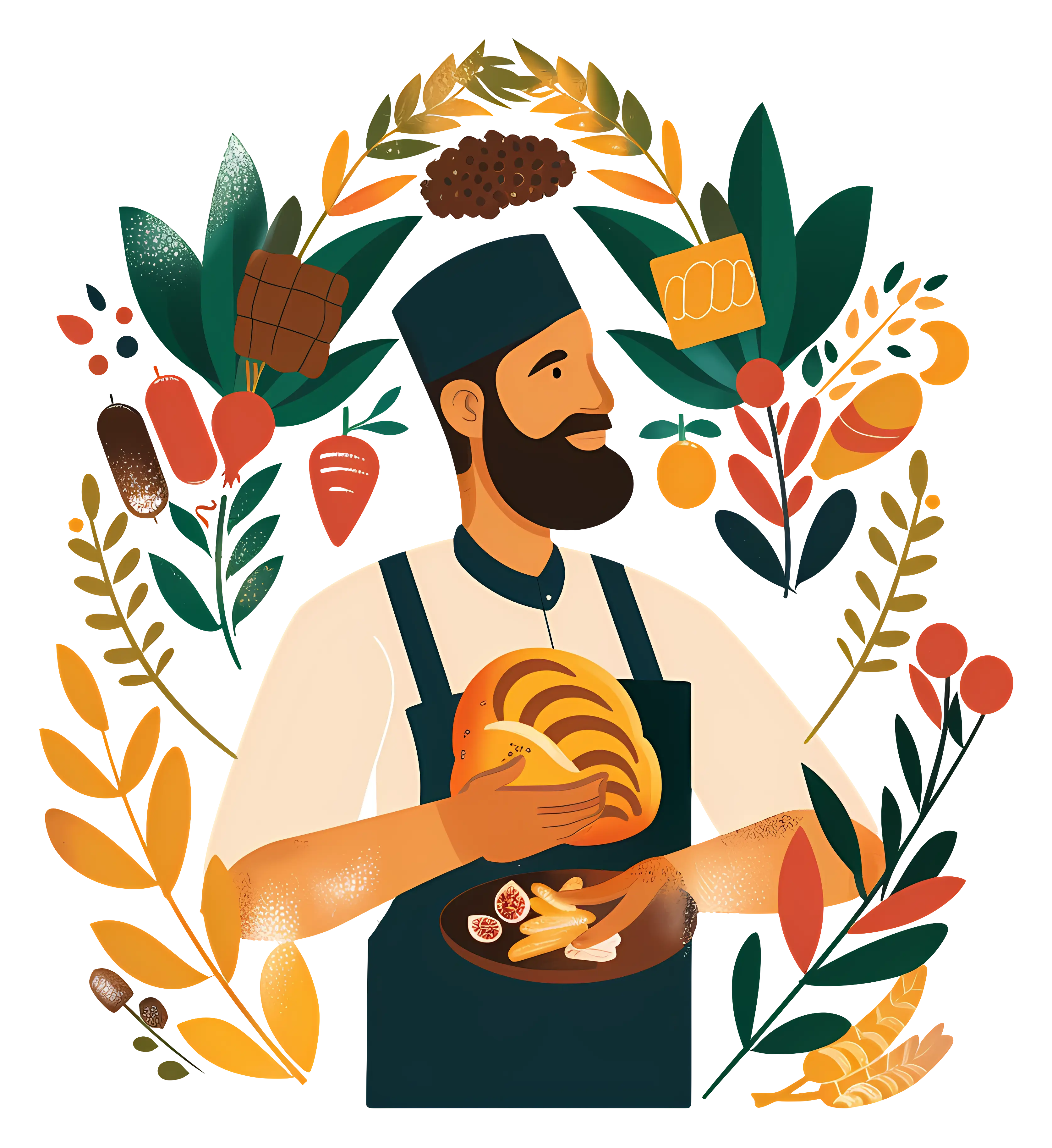 Baker Holding Bread with Ingredients