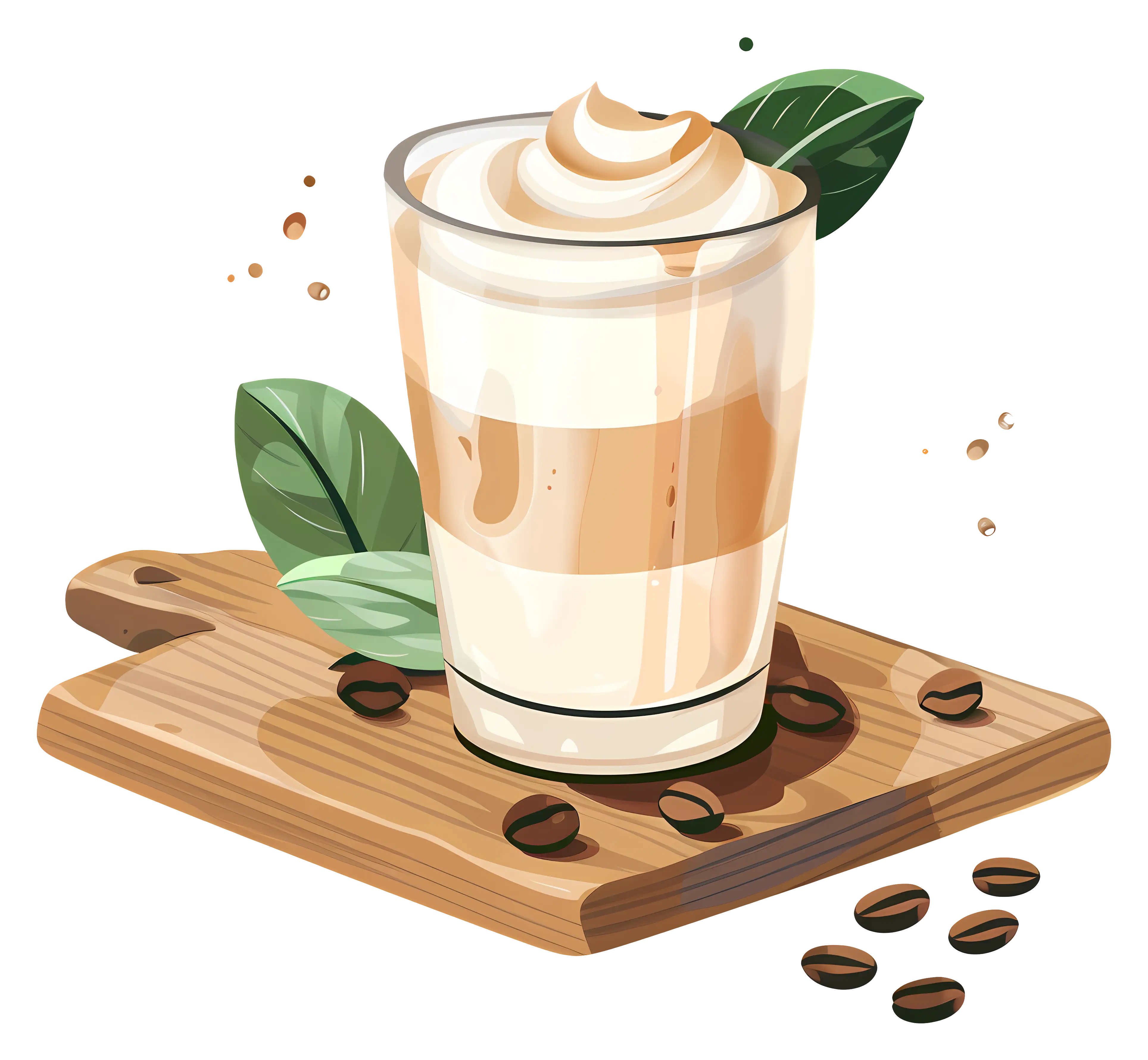 Coffee Drink with Cream and Leaves