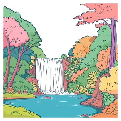 Colorful Waterfall Scene in Nature