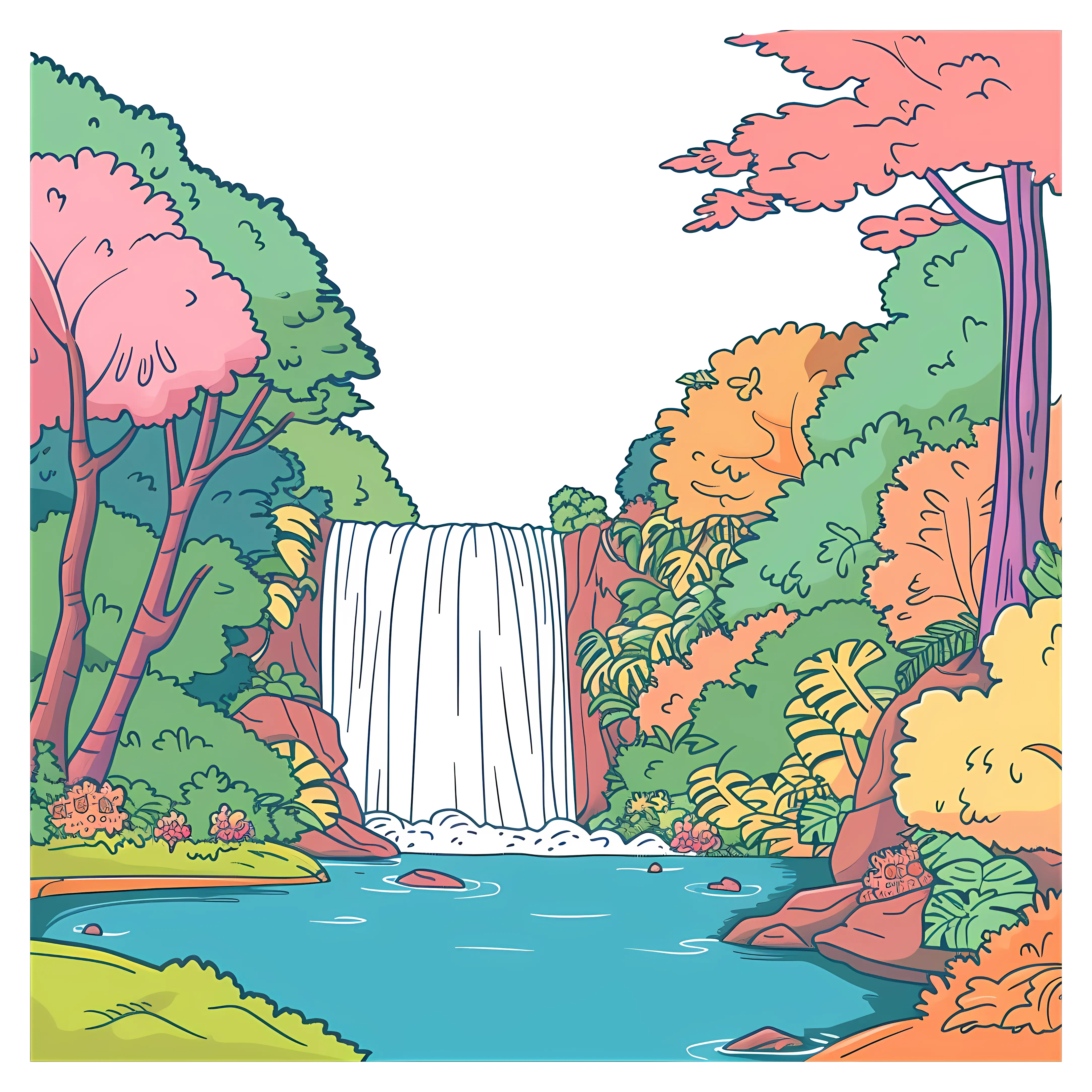 Colorful Waterfall Scene in Nature