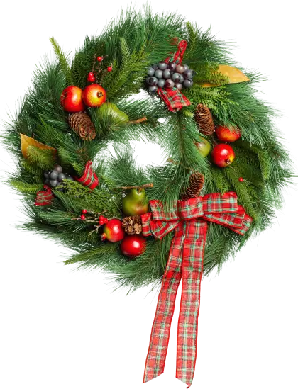 Festive Christmas Wreath with Fruits and Plaid Bow