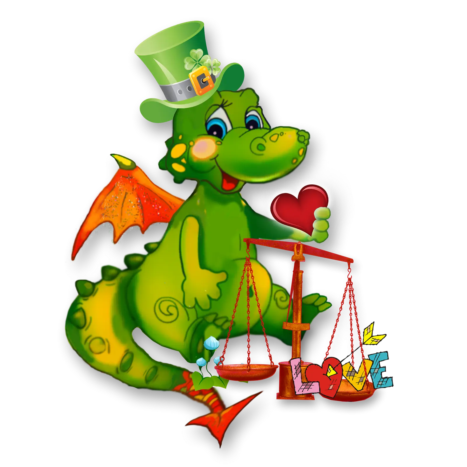 Green Dragon with Heart and Hat