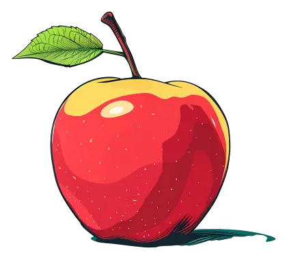 Bright Red Apple Illustration with Leaf
