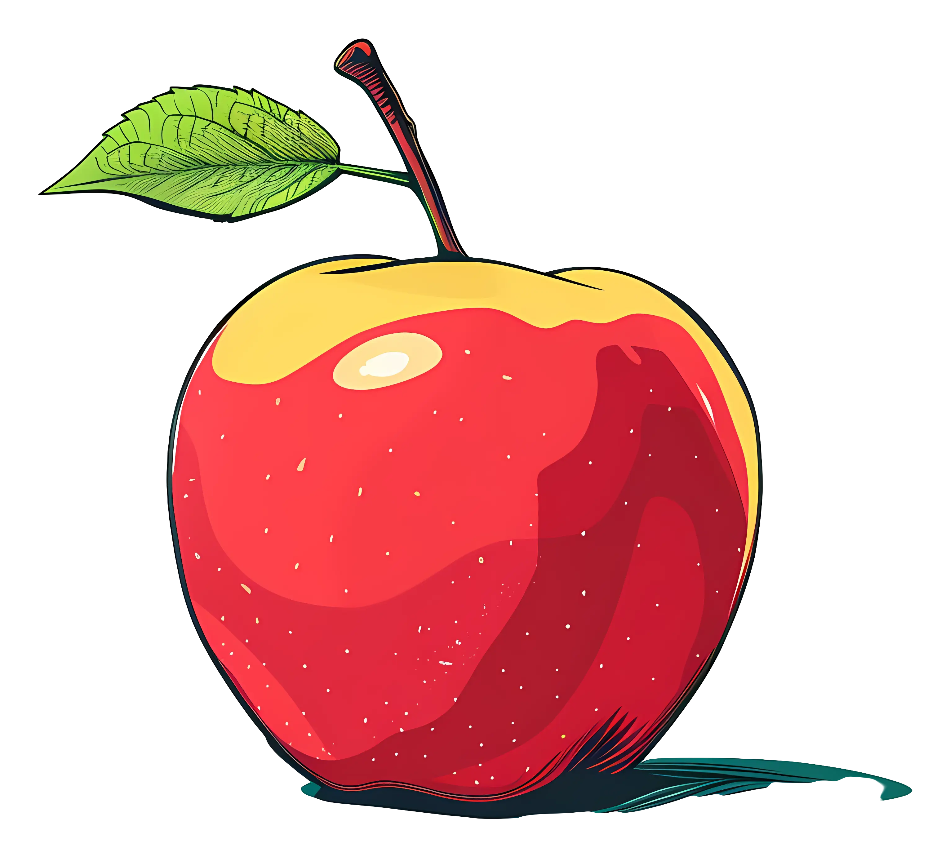 Bright Red Apple Illustration with Leaf