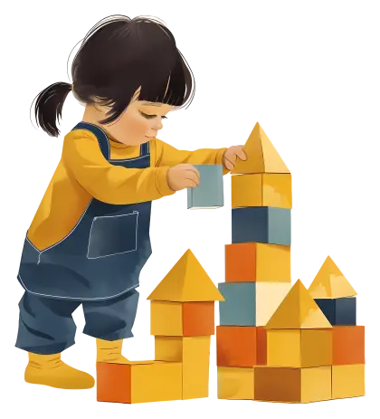 Child Building Colorful Block Towers
