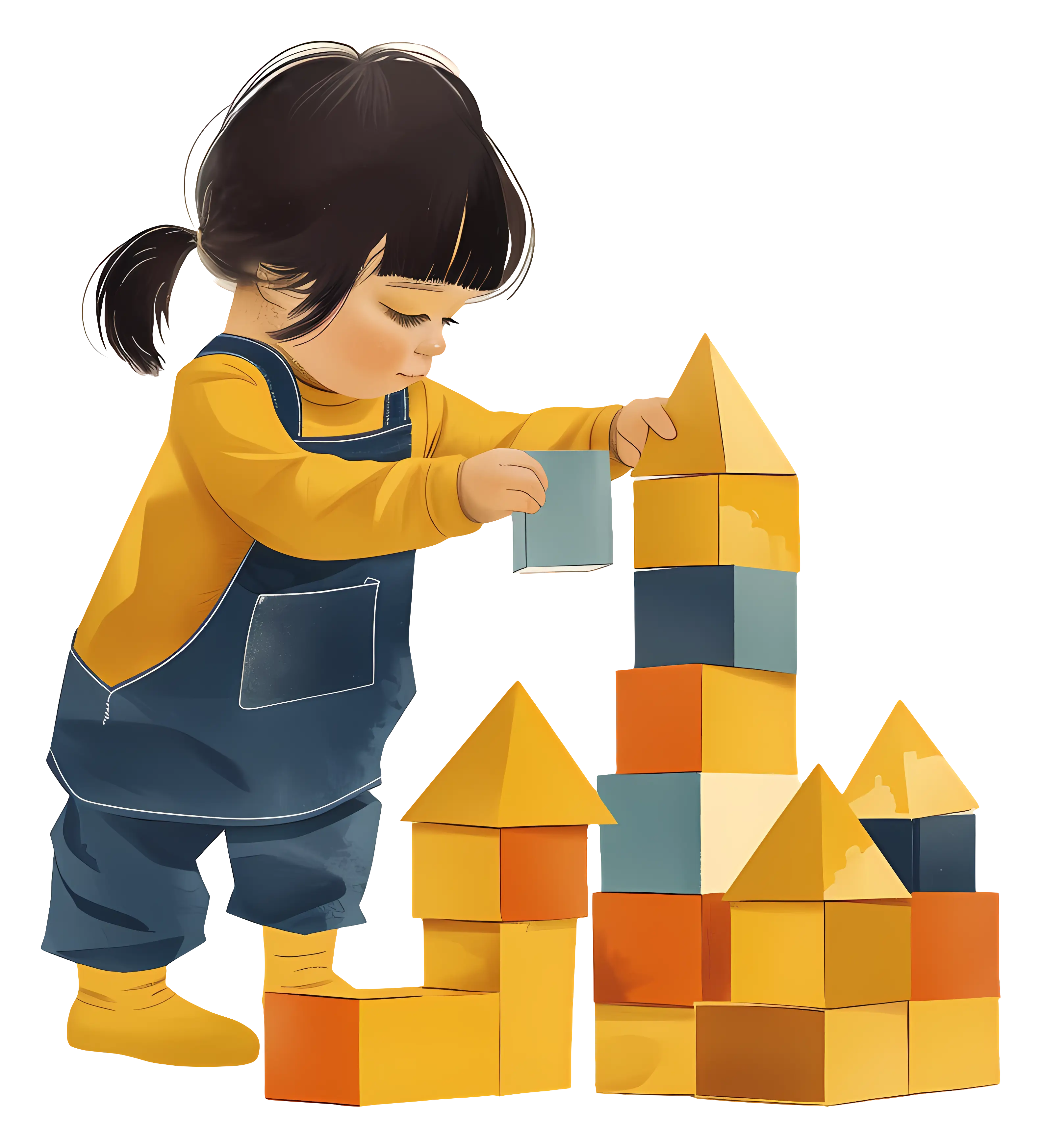 Child Building Colorful Block Towers