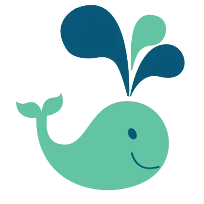 Smiling Blue Cartoon Whale with Water Splash