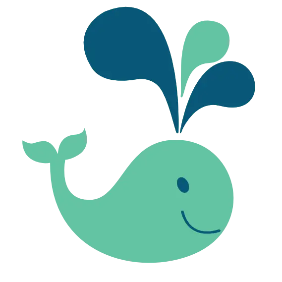 Smiling Blue Cartoon Whale with Water Splash
