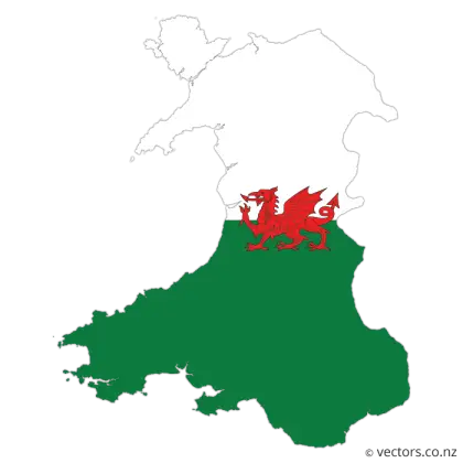 Wales Map with Flag