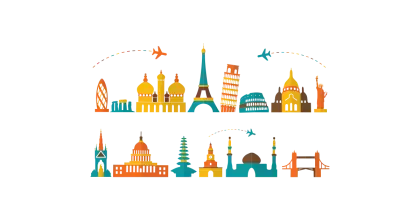 World Landmarks Illustration with Colorful Icons