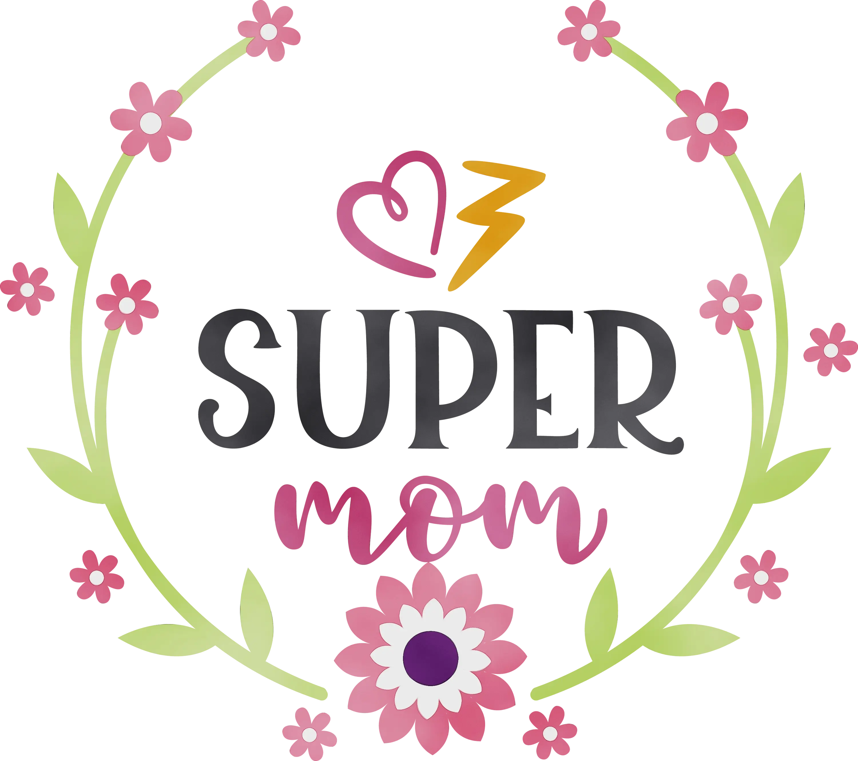 Super Mom Floral Wreath Card Design