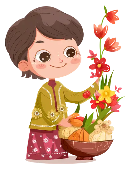 Cartoon Girl with Flowers