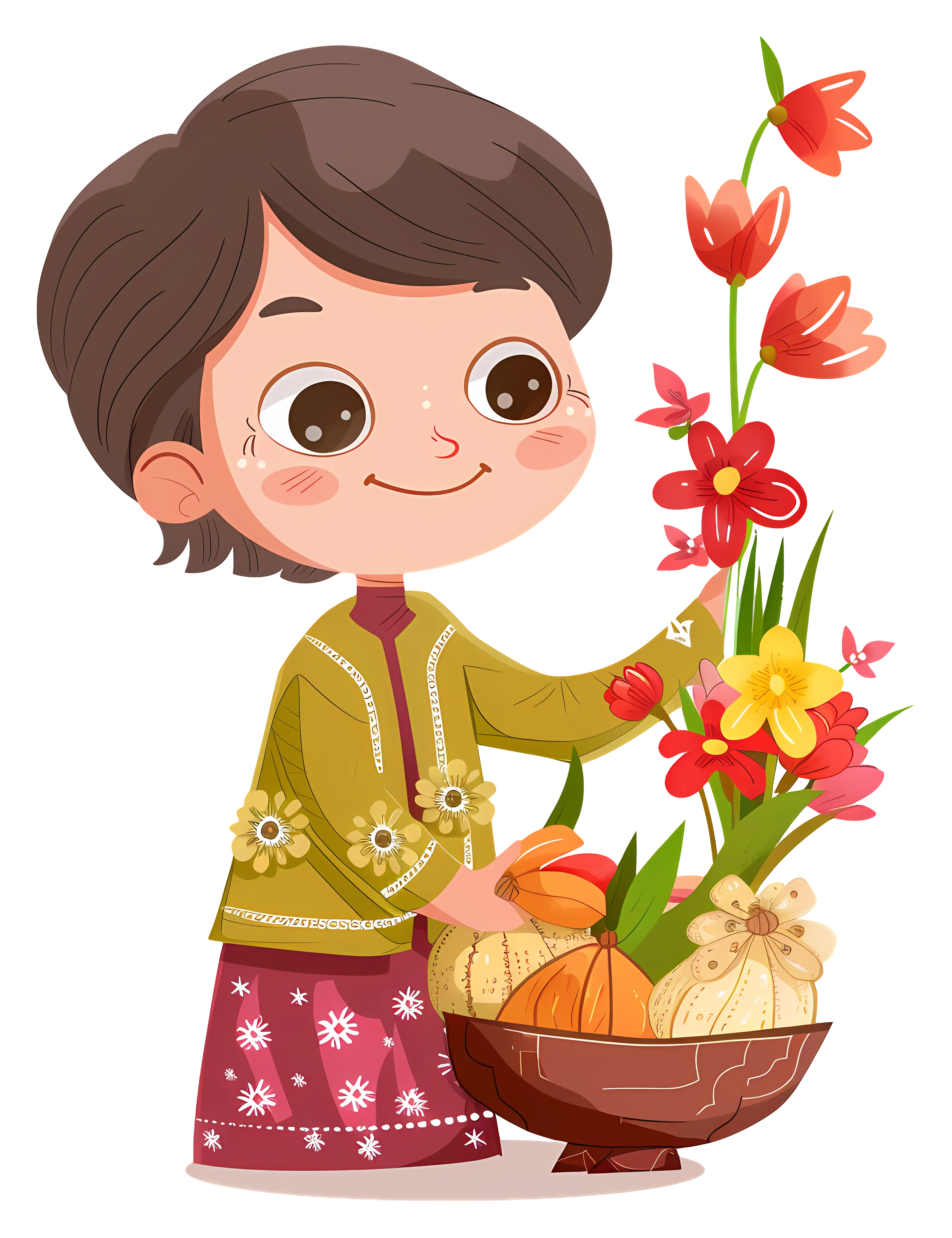 Cartoon Girl with Flowers