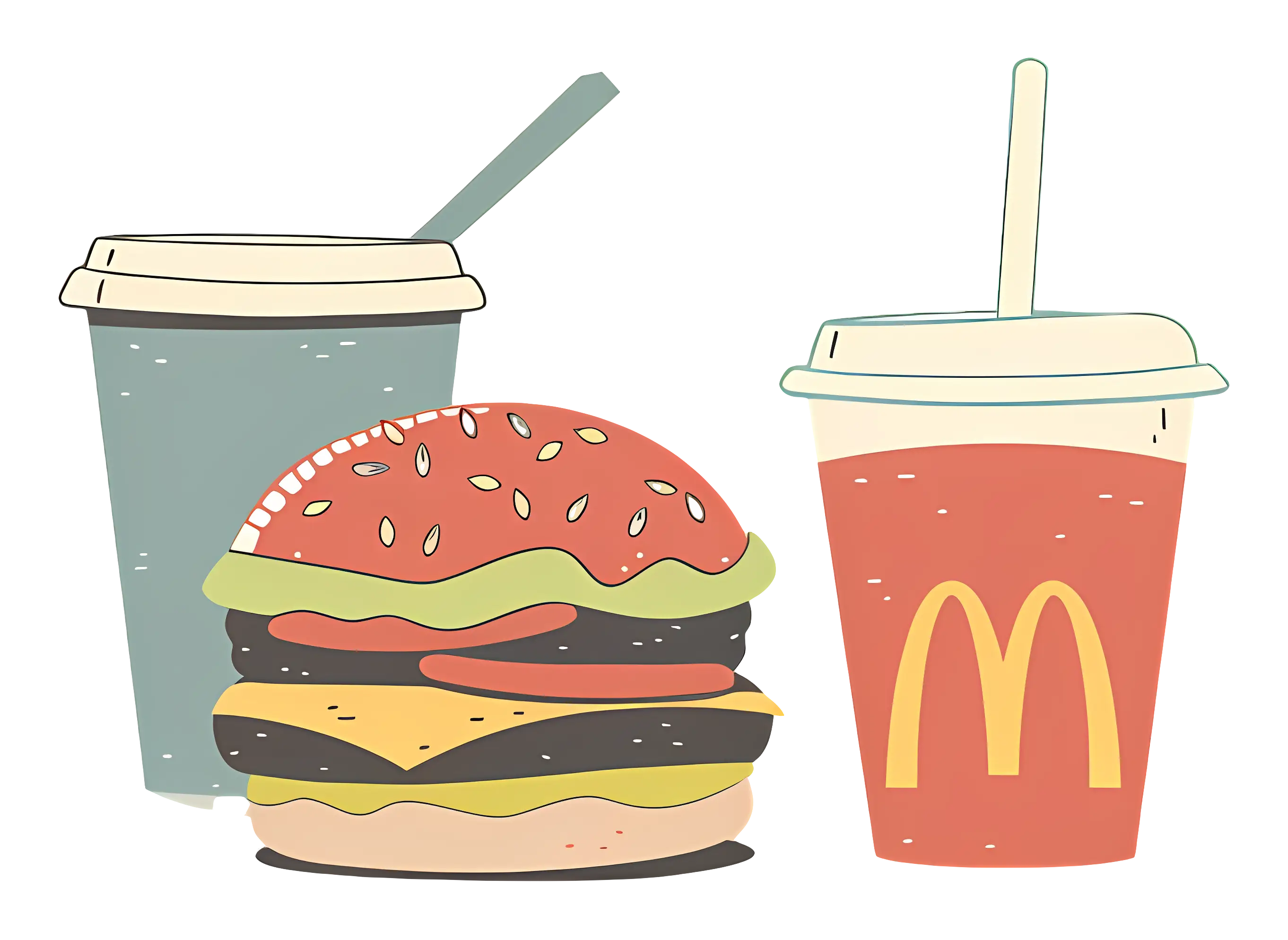Cartoon Burger and Drinks
