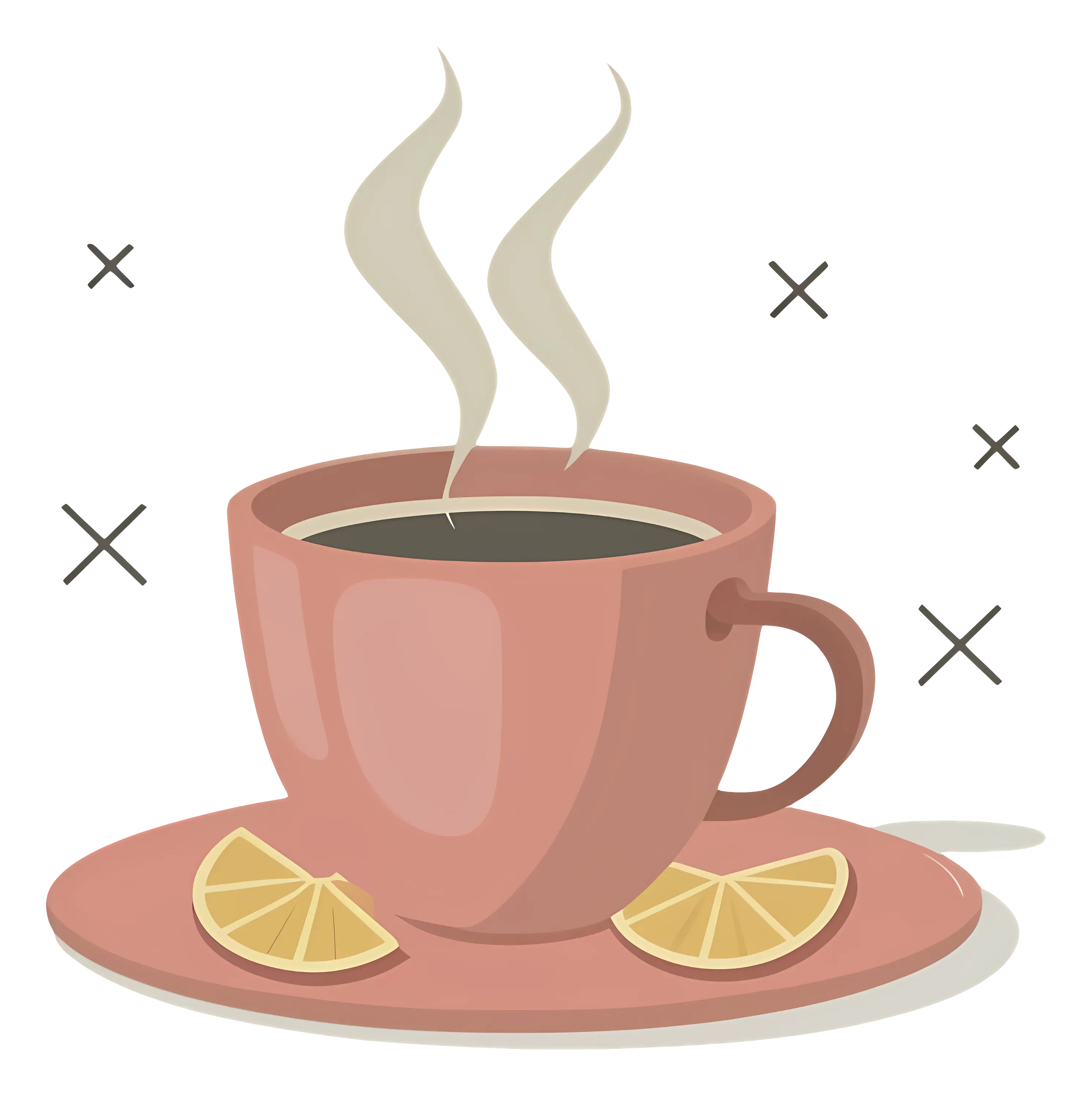 Steaming Coffee Cup with Lemon Slices