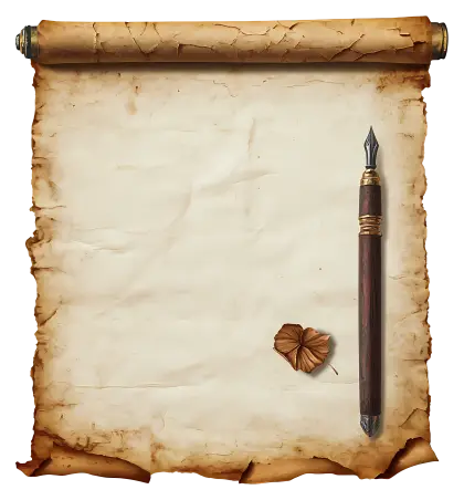 Old Scroll with Pen and Leaf
