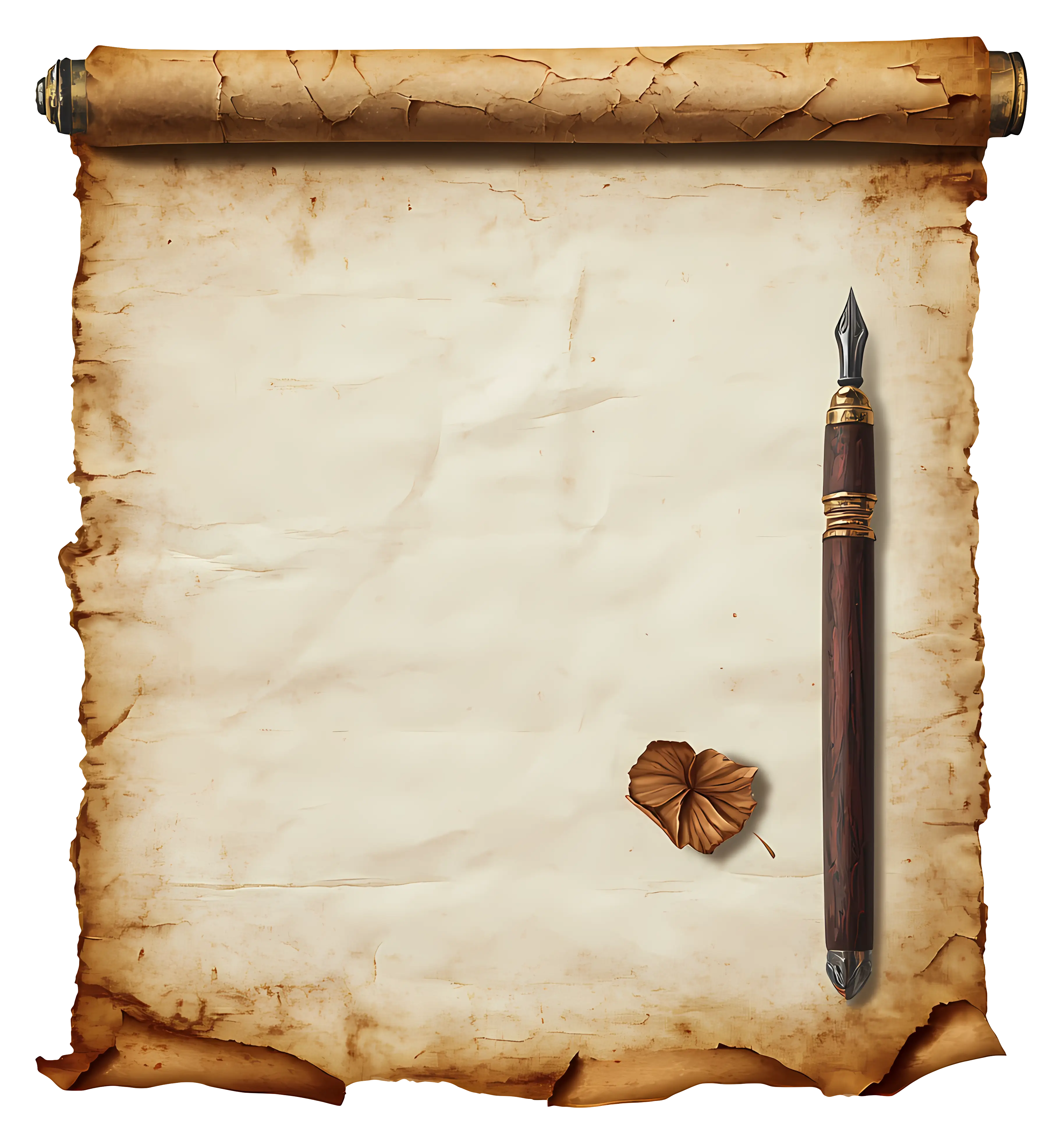 Old Scroll with Pen and Leaf