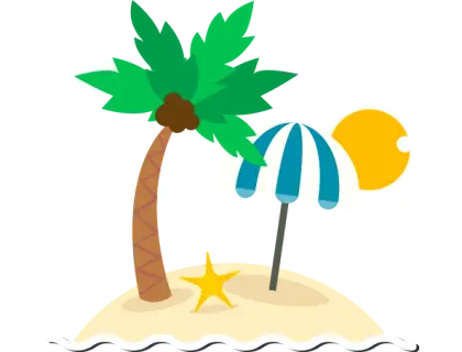 Beach Scene with Palm Tree and Sun