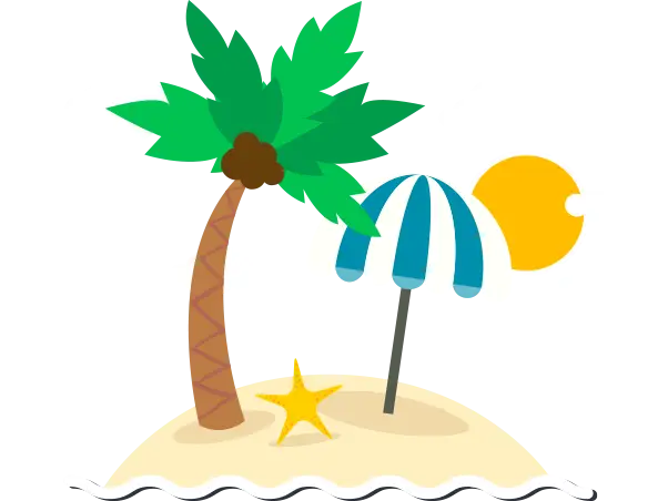 Beach Scene with Palm Tree and Sun