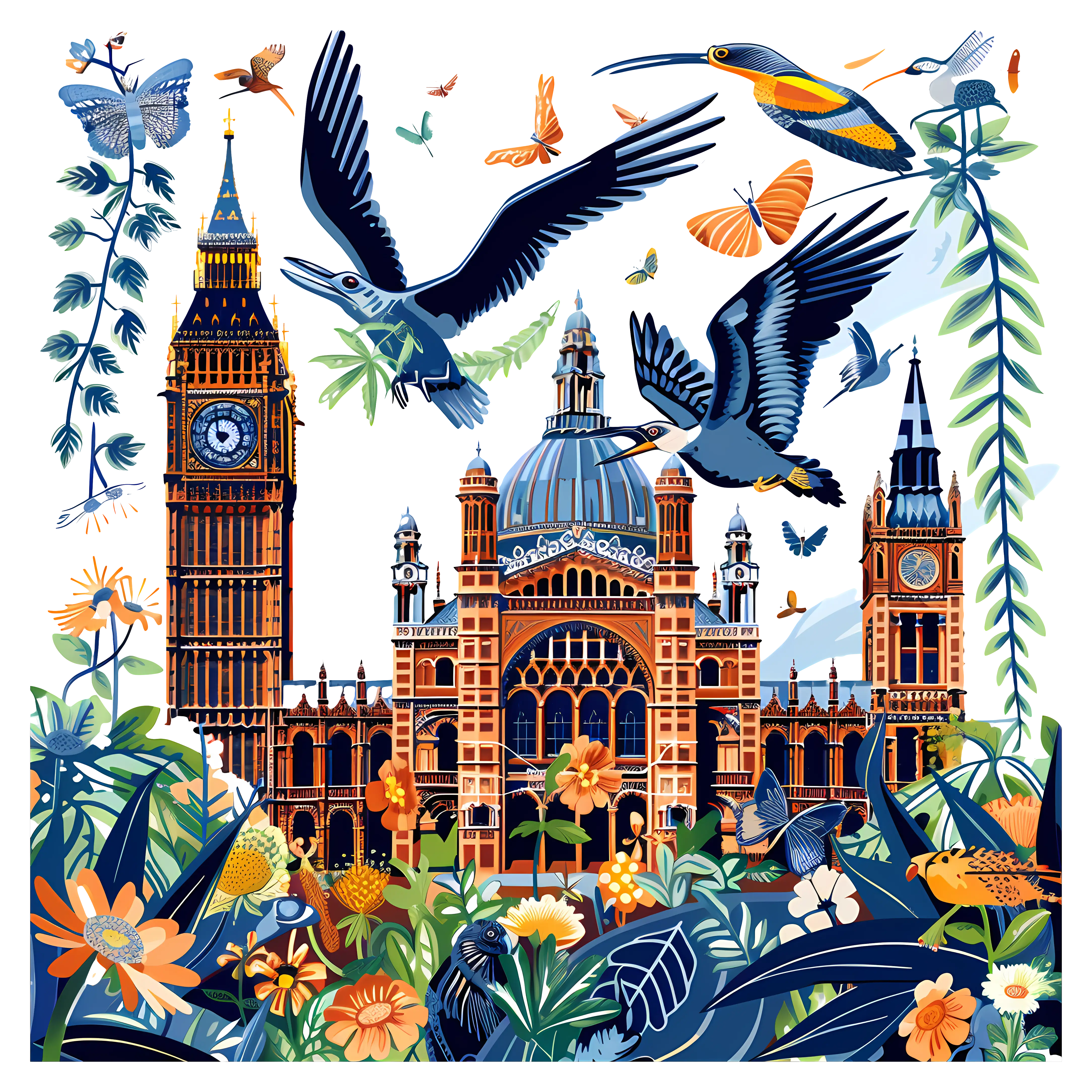 Big Ben and Nature Illustration