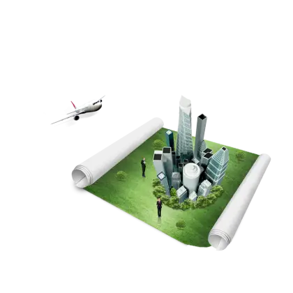 City Blueprint with Airplane